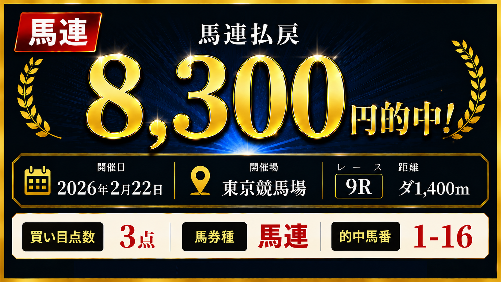 馬連8300円的中